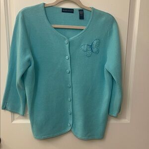 Karen Scott Aqua Blue Button-Front Butterfly Cardigan/Y2K